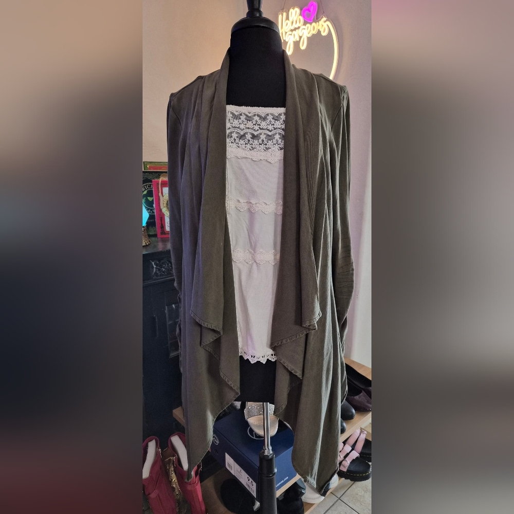 Knox Rose Brand Vintage Waterfall-Style Army Green Jacket EUC #0049